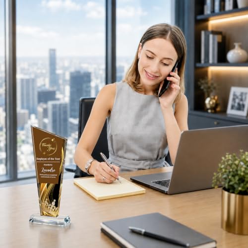 Image of Custom Crystal Trophy Award Personalized Plaque Award with Text Logo Photo Awards Trophies for Employee Recognition Team Graduation Personalized Office Gifts for Boss Coworker Teacher