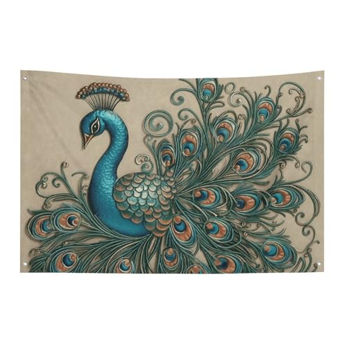 Drapeau motif paon 4 œillets bannière polyester résistante intempéries - 2