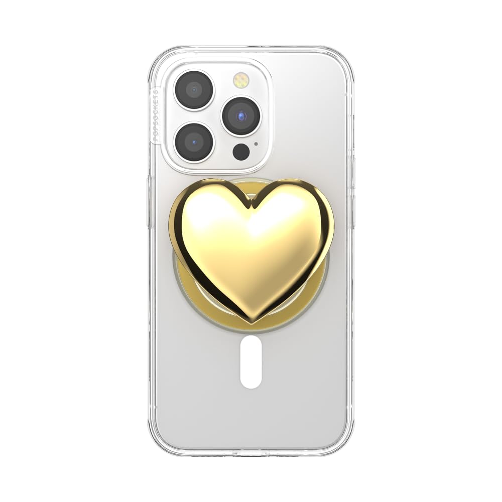 PopSockets Phone Grip for MagSafe with Kickstand, Magnetic Stand, Swappable Top, Secure Hold for iPhone MagSafe Cases, Phone & Tablet Grip - Enamel Heart of Gold