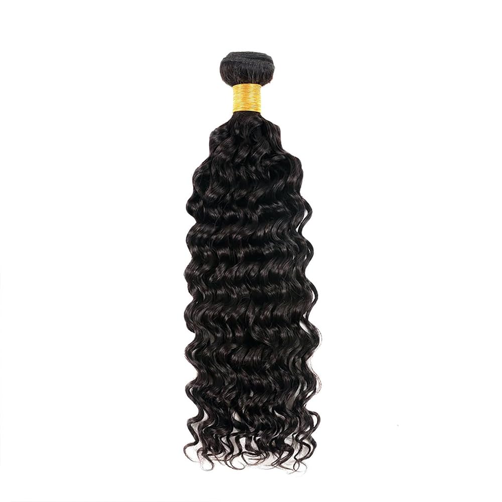 Color #1B Human Hair Bundles Natural Black Deep Wave Single Bundle Human Hair 28 Inch Double Weft Grade 12A Unprocessed Virgin Remy Hair Extension