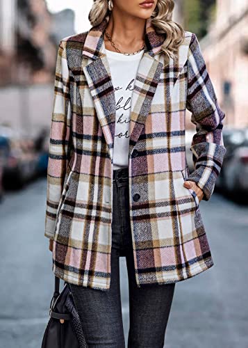 PRETTYGARDEN Women Plaid Shacket Jacket Trendy Fall Casual Button Wool Blend Tartan Trench Coat Winter Clothing with Pockets