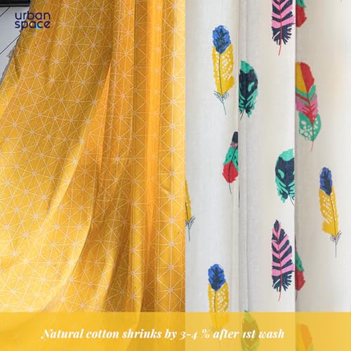 Image of Urban Space 100% Cotton Curtains for Window, Combo Set of 3 Curtains 5 feet Long, 60-65% Room Darkening Curtain, Tieback & Eyelets Included with Curtains for Home decor (Yellow Star, 5 Feet)