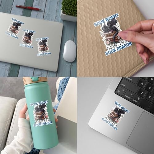Image of (3PCs) Bookworm Please I Am A Book Dragon Sticker, Fantasy Books Stickers for Kindle Adult, Bookworm Stickers, Books Lover Gifts for Laptop Water Bottle Phone Car Helmet 3 inch (Normal, 5in)