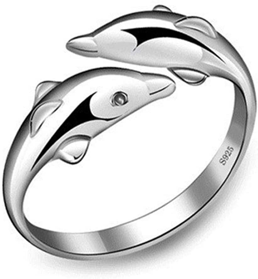 Bague Dauphin Deux Poissons Autour du Doigt Bague Ouverte Taille Réglable Bague Dames Élégantes Rétro