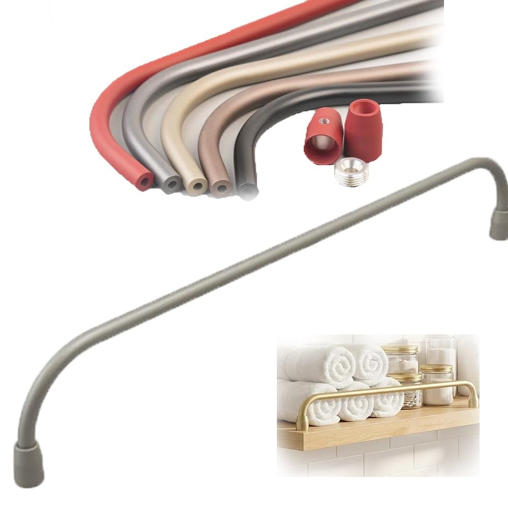 SVBVRFEEW Shelves Railing Tipping Guardrail Bar Aluminum Rods Shelf Guard Rail Round Tube Gallery Rail Cabinet Safety Bar Decorative Shelf Railing for Kitchen Bathroom(Gunmetal,50cm/19.7in)