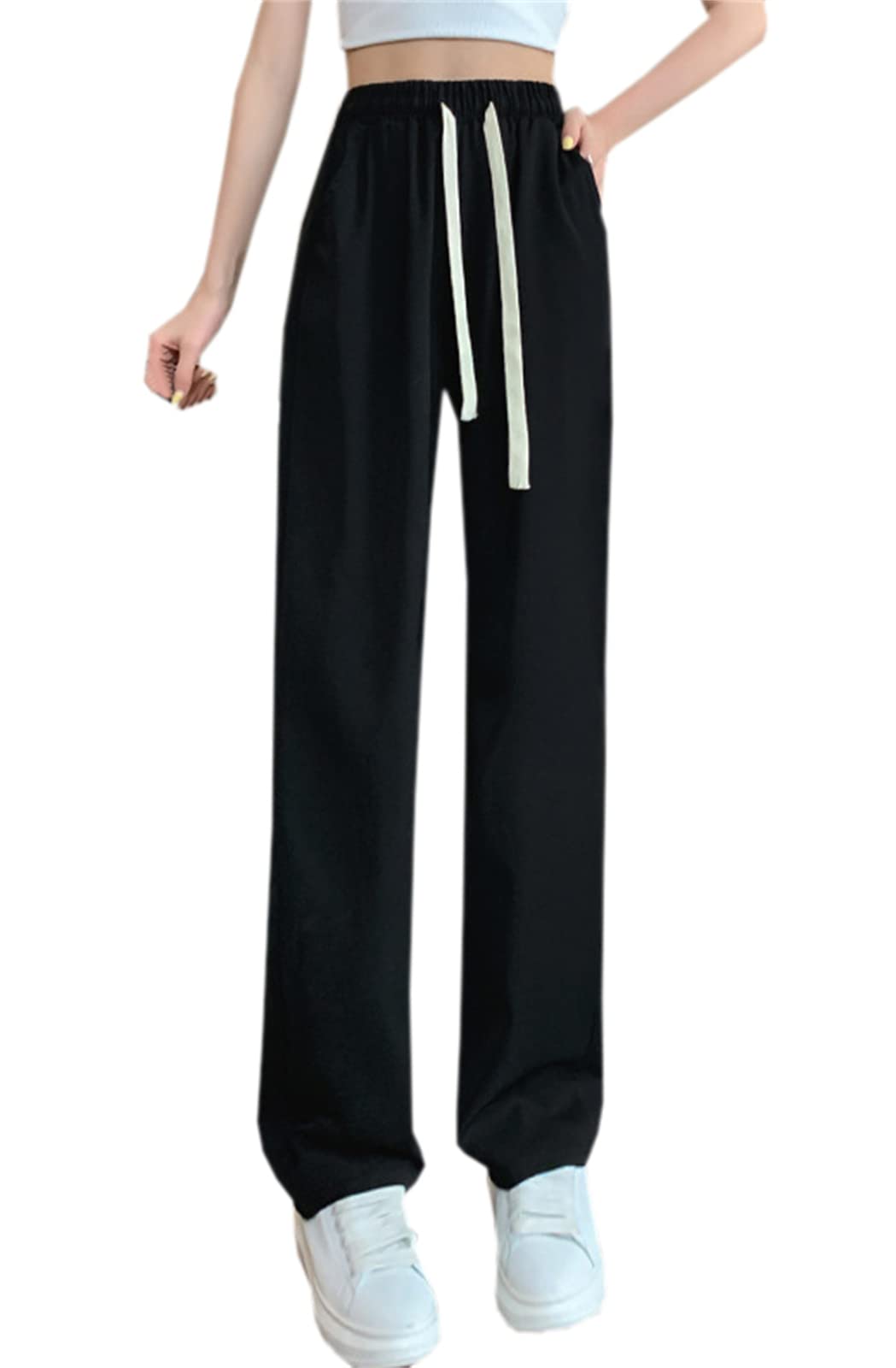 SANGTREE Womens Straight Wide Leg Pants with Drawstring