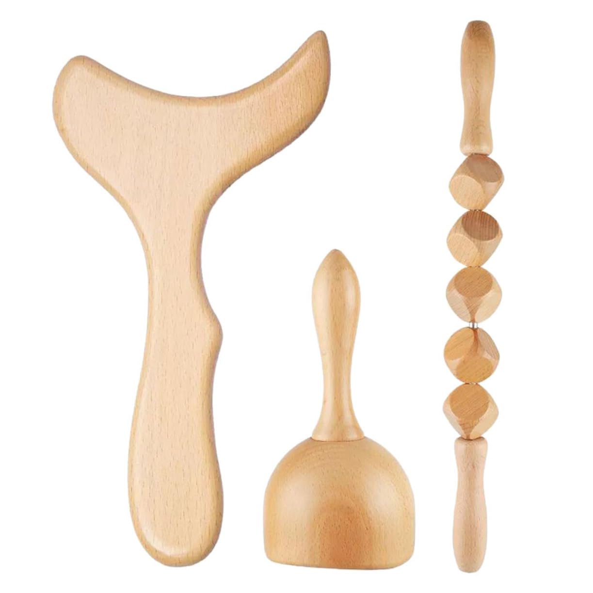 Set di Strumenti per Massaggio in Legno Rullo e Spatola per Massaggi Manuali, Leggeri e Riutilizzabili, per Rilassamento Muscolare a Casa