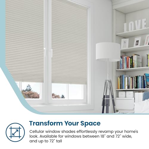 BlindsAvenue Cellular Honeycomb Cordless Shade, 9/16" Single Cell, Blackout, White Dove, Size: 23" W x 72" H