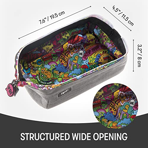 Image of ZIPIT: Lenny Pencil Case - Grey & Doodles - Large Storage Capacity Zipper Pouch, Makeup-Stationery Bag, School, Washable Polyester, Kids-Teens-Adults