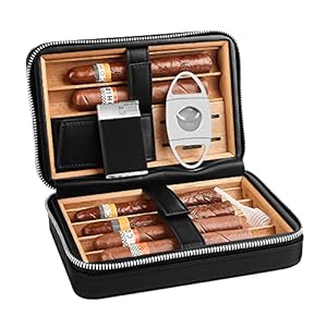 LEACHOI Leder Zigarren Reise Humidor, Zigarrentasche mit Feuerzeug und zigarrenschneider, Zigarren Zubehör Set, Zigarren…