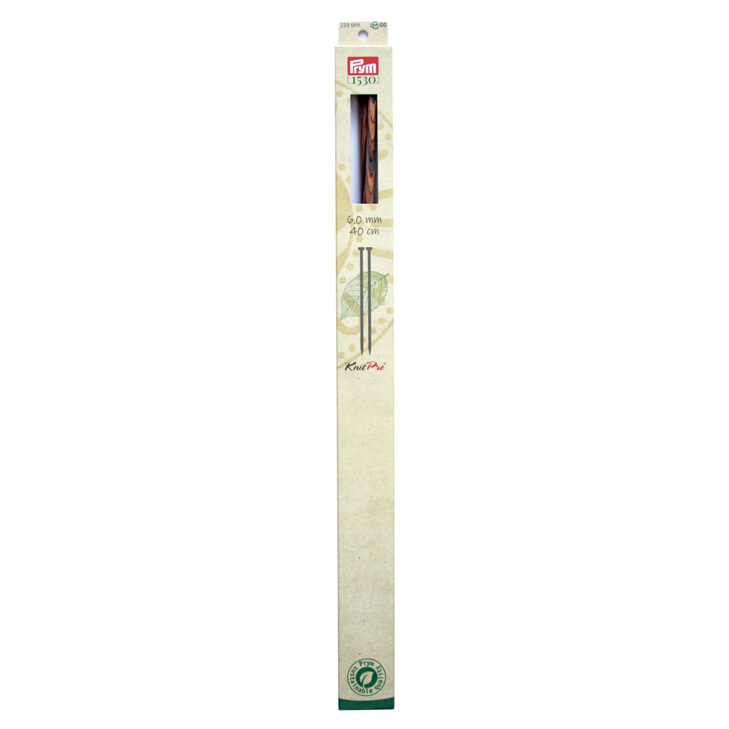 Prym 40 cm x 6 mm Single Pointed Knitting Pins with Knob, Natural