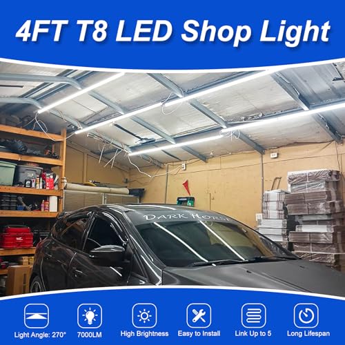 Image of XLNYUUI Led Shop Lights, 4FT LED Light 50W 6500K 7000LM Daylight,Led Garage Light,Linkable Clear Cover Integrated V-Shape for Garage Warehouse Workbench Workshop(4-Pack)