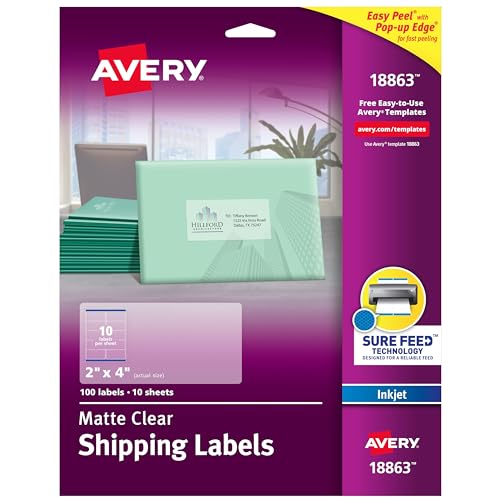 Étiquettes Avery 18663 transparentes 2x4 pour imprimante jet d'encre