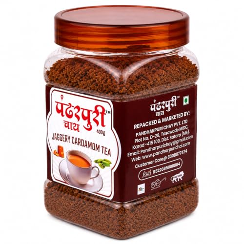 Image of Pandharpuri Chay Jaggery Cardamom Tea Premix | 400gm | Natural Elaichi Instant Chai | Assam Tea Blend with Pure Jaggery | No Added Sugar or Preservatives