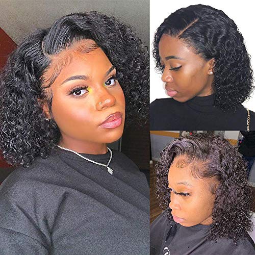 AliPearl Hair Curly 4x4 Closure Bob Wigs Human Hair Wigs Brazilian Curly Lace Frontal Closure Wigs Pre Plucked for Black Women Afo Kinky Curly Human Hair Bob Wigs Ali Pearl Glueless Lace Wigs (8inch)