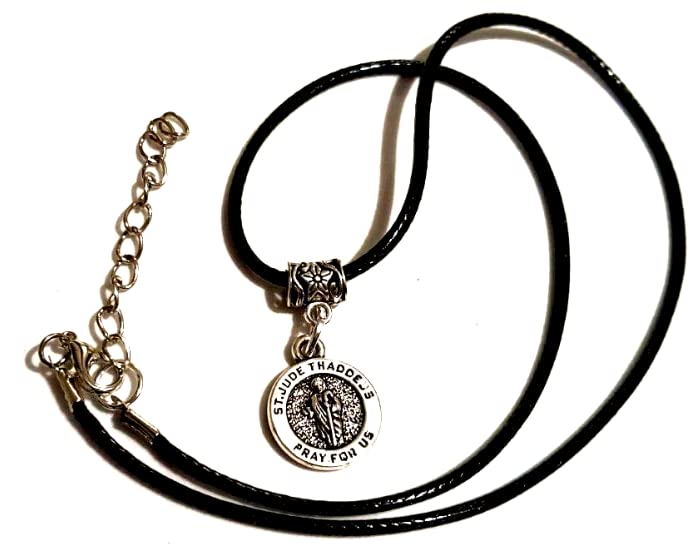 Silver Knight Silver Knight Small St Jude Thaddeus Medal on an Adjustable Waxed Cord, Patron St Of Lost Causes Necklace, Christian Necklace