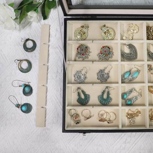 Stratalife Earring Organizer Jewelry Holder Organizer Drawer Earring Storage Jewelry Tray with Clear Lid Ring Box for Women Girls Anti Tarnish 30 Grid (Beige Black)2