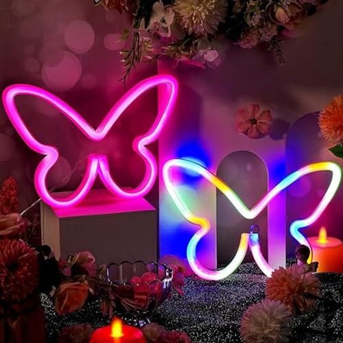 Image of 2PCS LED Neon Light Sign Butterfly Neon Signs Home Night Lights for Kids' Bedroom Decorative lamps Wall Art Romantic Christmas Birthday Gift