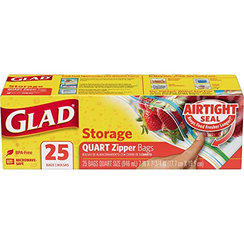 Glad Zipper Food Storage Plastic Bags - Quart - 25 Count - image 1