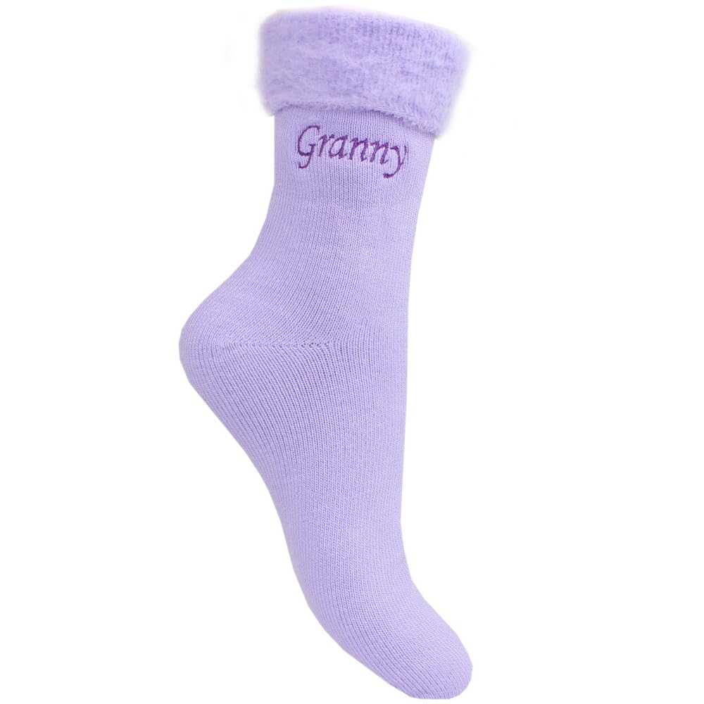 Teddyt's Women's Lilac Personalised Fluffy Thermal Fleece Winter Bed Socks (Lilac)