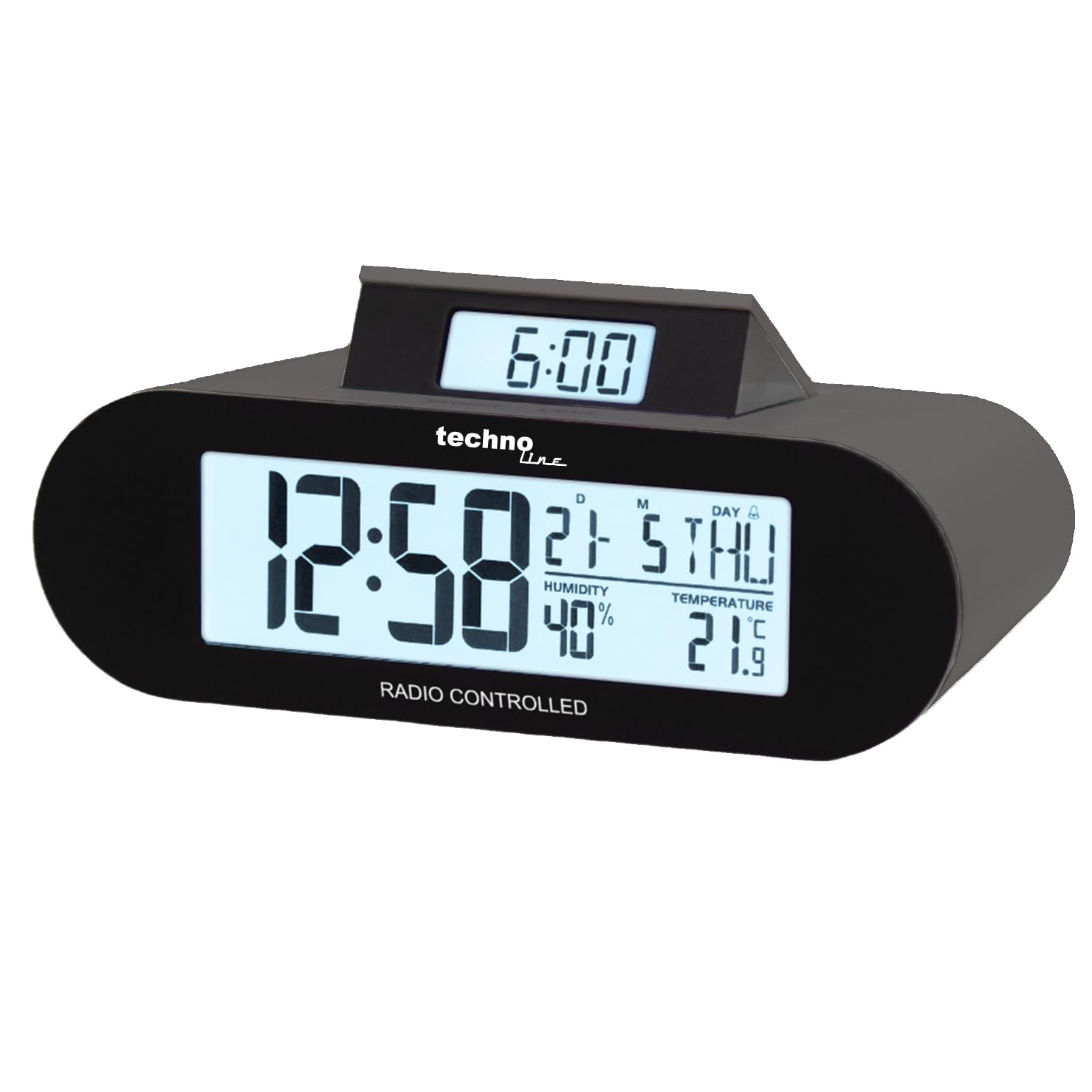 tchnoline WT376 Wireless Digital Alarm Clock with Date, Humidity and Temperature Display