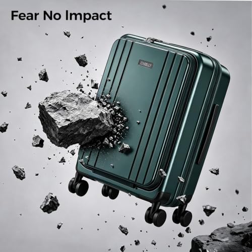 Image of Carry on Luggage Top opening Suitcases, Expandable with Cup&Phone Holder and USB Charging Port,Hardside with Front Pocket Rolling Suitcases with Spinner Wheels&YKK Zippers(Dark Green, 20 Inch)