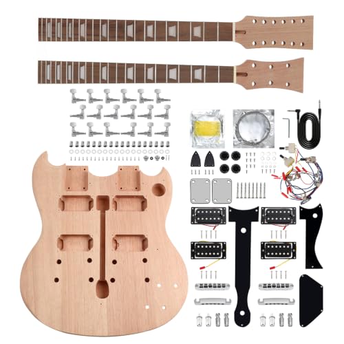 Unfinished Double Neck DIY Guitar Kit 6 & 12 String Mahogany Body & Neck