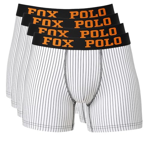 FOXPOLO Herren-Boxershorts, 4er-Geschenkset – Bedrucktes Streifendesign – Atmungsaktive Stretch-Baumwolle – Bequem und langlebig | S – Weiß