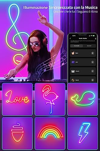 Striscia LED Neon RGBIC 3M con Controllo App Tuya, Compatibile con Alexa, IP65 Impermeabile, Sincronizzazione Musicale, per Camera, Gaming, Feste e Decorazioni Natalizie - Illuminazione - Immagine 2