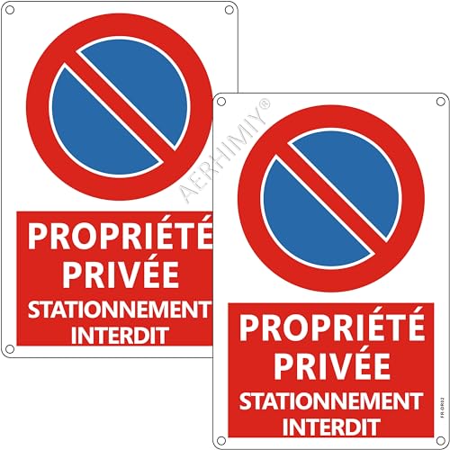 Panneau Stationnement Interdit Propriété Privée Aluminium Réfléchissant 20×30 cm, 2 Pièces Pancarte Propriété Privée Défense de Stationner Metal,...