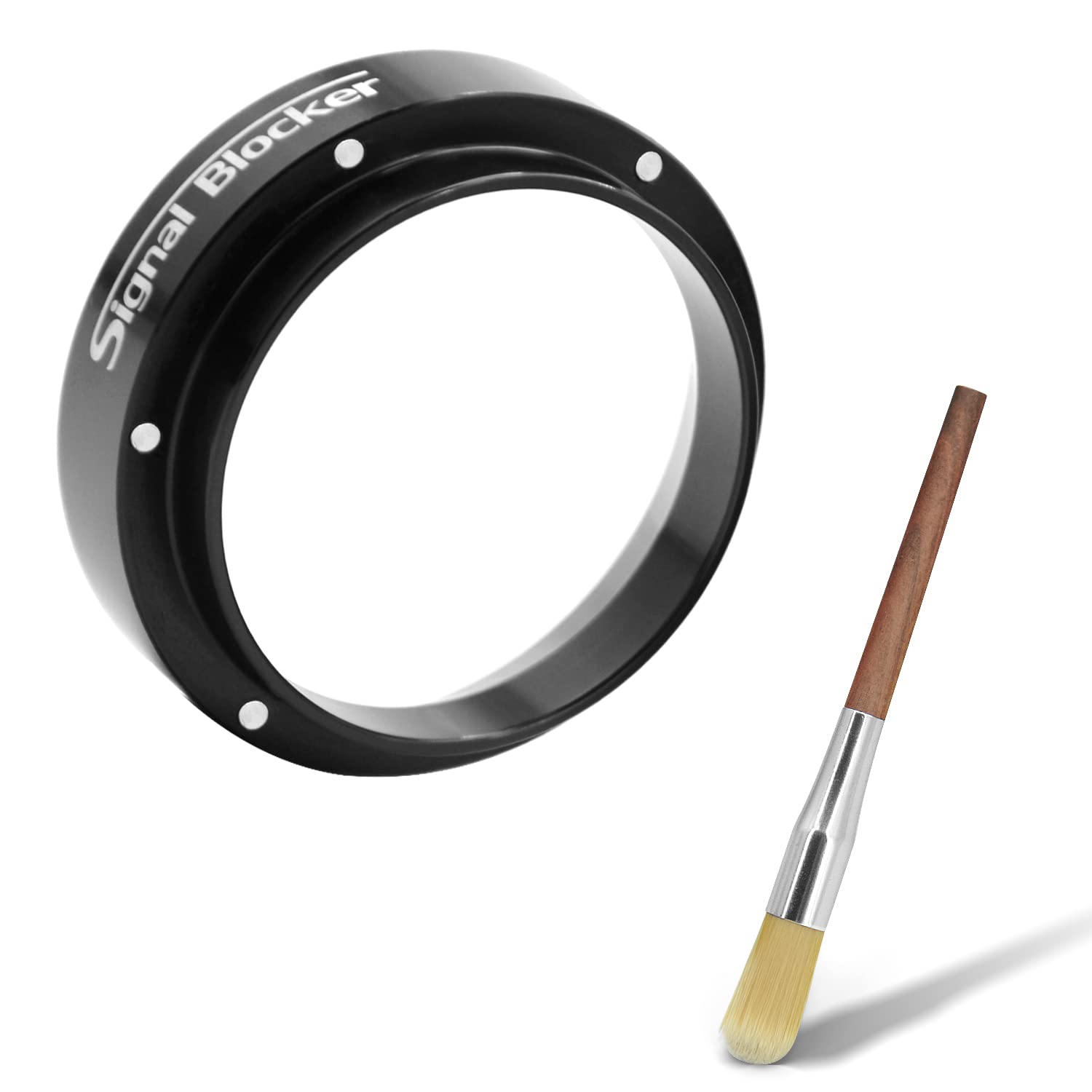 58mm Espresso Dosing Funnel & Coffee Grinder Cleaning Brush: Magnetic Coffee Funnel Ring Aluminium Metal for Breville - Espresso Machine Accessories include Portafilter Funnel and Coffee Grinder Brush