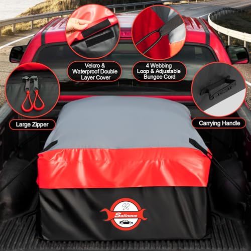 Image of Sailnovo Truck Bed Cargo Bag, 26 Cubic ft Waterproof Cargo Bag for Truck Bed, Heavy Duty PVC Truck Cargo Bag Fits Any Truck Size with 6 Stretch Cord, Packing Bag (50''x40''x22'') Red