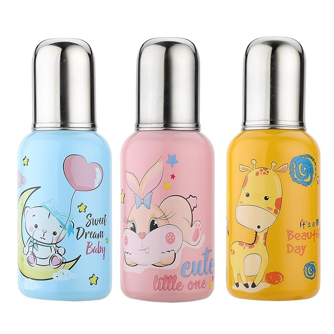 INDICRAFT Steel Baby Feeding Bottle for Milk and Drinks with Silicon Nipple(300 ML) for One Month Baby and Above, No Leakage No Plastic BPA Free Bottle(Pack of 1)(Multicolour)-image-40