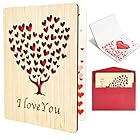Fidqiog Valentines Day Gift for Him, Handmade Bamboo Valentine's Day Greeting Cards for Her, Gifts for Husband Wife, Birthday Romantic Gifts for Boyfriend Girlfriend with Envelope (Heart Hollow)