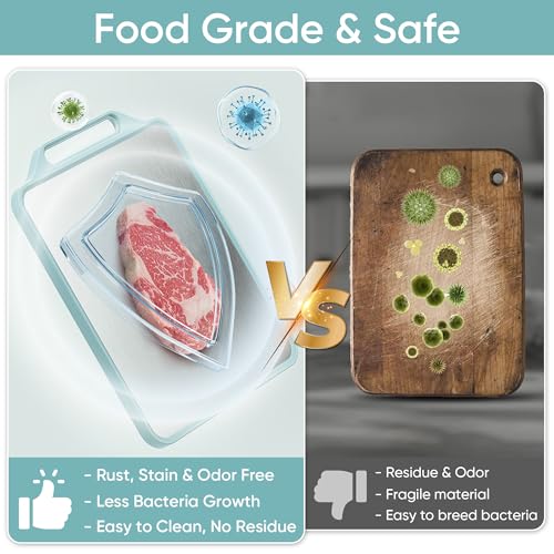 Double Sided Cutting Board, BOYUNSHI 304 Stainless Steel & Wheat Straw PP Chopping Boards with Handle, Non Slip Chopping Board for Kitchen Meat Fruit and Vegetables, Easy to Clean, 15.5” * 11.8” - Image 3