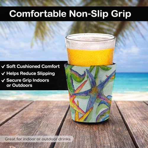 Image of Caroline's Treasures 8542RSC Starfish Red Cup Hugger Cup Cooler Sleeve Hugger Machine Washable Drink Sleeve Hugger Collapsible Insulator Beverage Insulated Holder