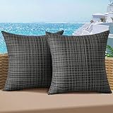 JELLYMONI Outdoor Waterproof Pillow Covers - 2 Pack Woven Farmhouse Throw Pillowcases, Decorative Throw Pillow Covers for Courtyard Garden Terrace Cafe (Black,22x22in)