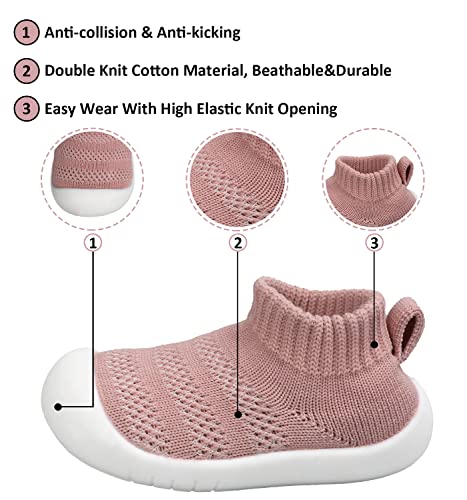Sebellst Baby Girl Sneakers Toddler Infant First Walking Shoes Non-Skid Indoor Baby Sneakers Soft Sole Non Slip Cotton Mesh Breathable Lightweight Baby Shoes (Pink, 9-12 Months) #TOP2