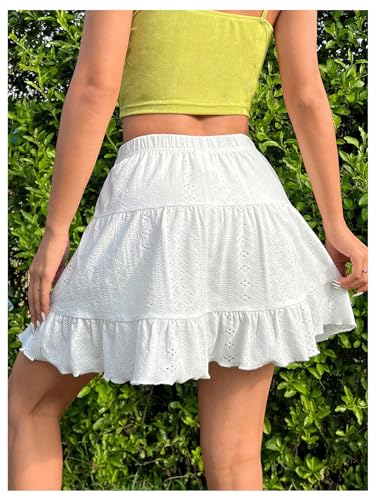 Verdusa Women's Eyelet Tiered Ruffle Skirt A Line Drawstring Waist Short Summer Skirts3