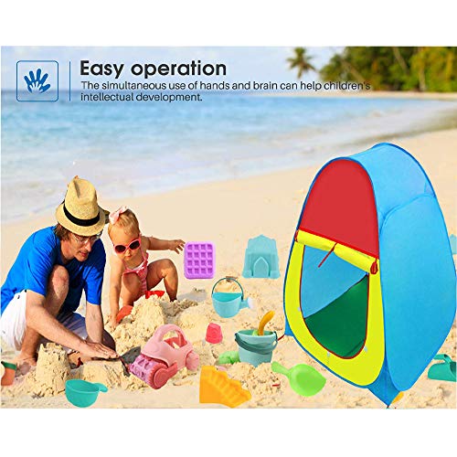 image for ISKYDRAW 27pcs Kids Beach Sand Toys Set with Pop Up Play Tent, Colorfu