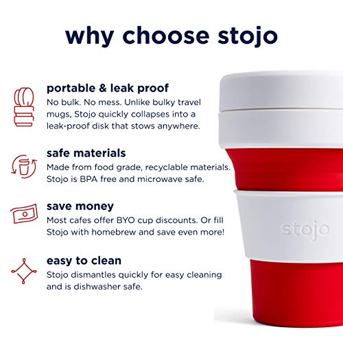 Stojo Collapsible Coffee Reusable To Go Pocket Size Travel Cup, 12oz, Red