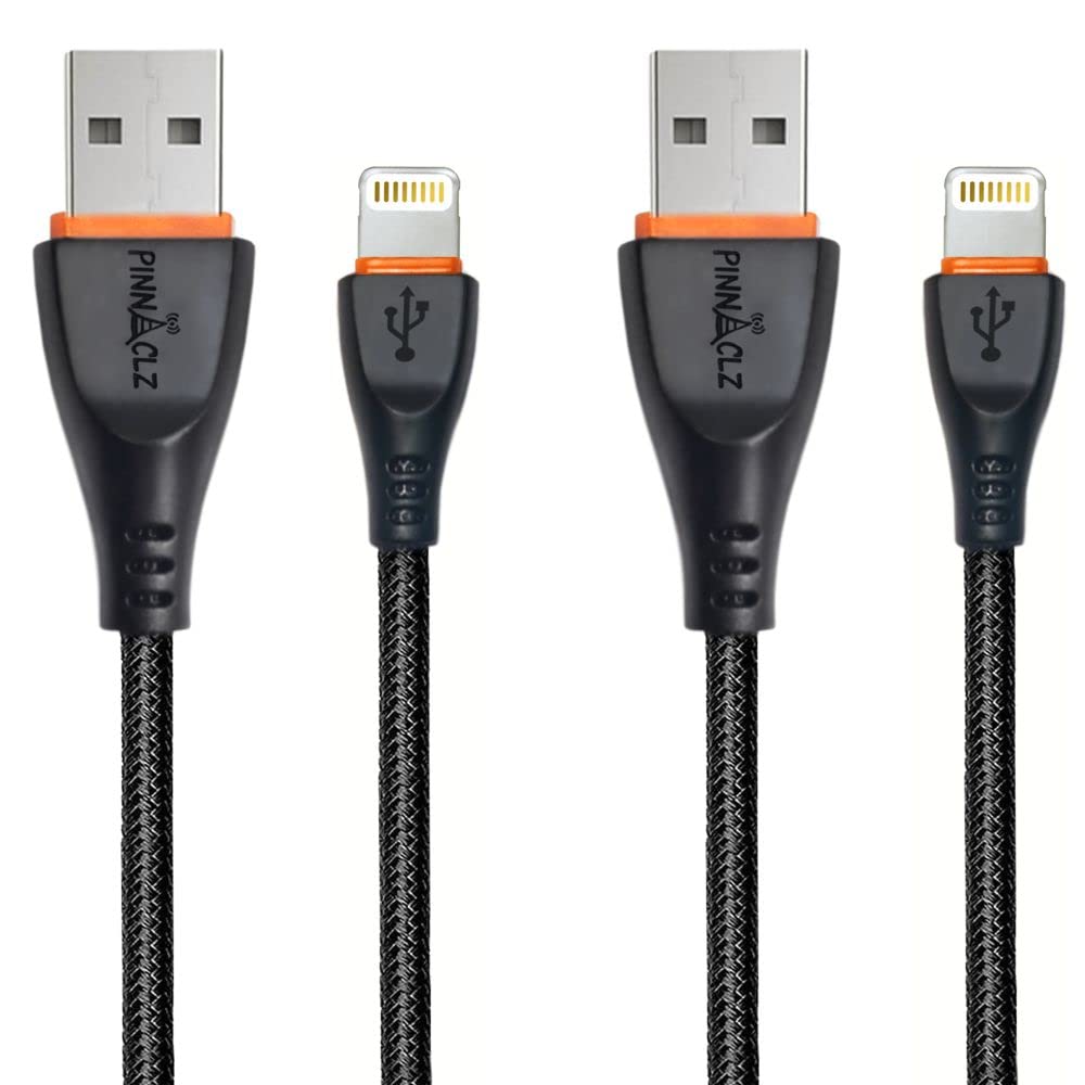 Pinnaclz Speed 350IP Fast Charging 8 Pin USB Cable with Charge & Sync Function (1.2 Meter Pack of 2, Black)