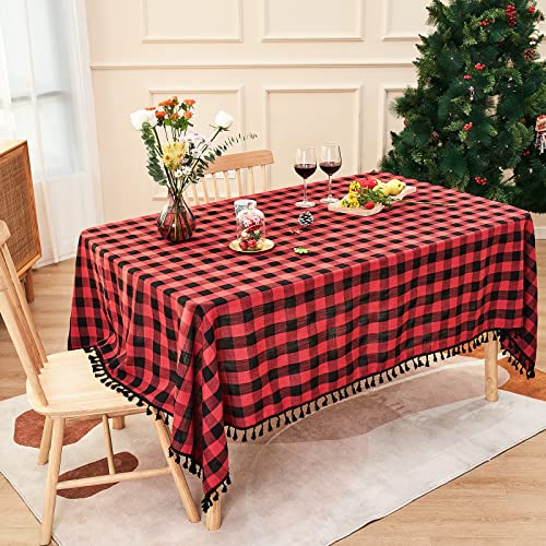 Christmas Tablecloth Buffalo Plaid Tablecloths-Cotton Gingham Table Cloth for Kitchen Restaurant Farmhouse Holiday Decor (Rectangle/Oblong, 55x70,Red and Black) – Image 6
