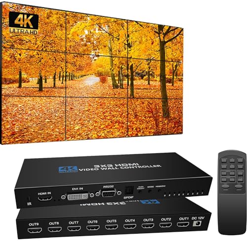 【9 tv screens into 1 wall display】The HDMI video processor allows you to create a spectacular large video wall by combining nine televisions, enabling you to enjoy a heightened visual experience with seamless synchronization of audio and video.