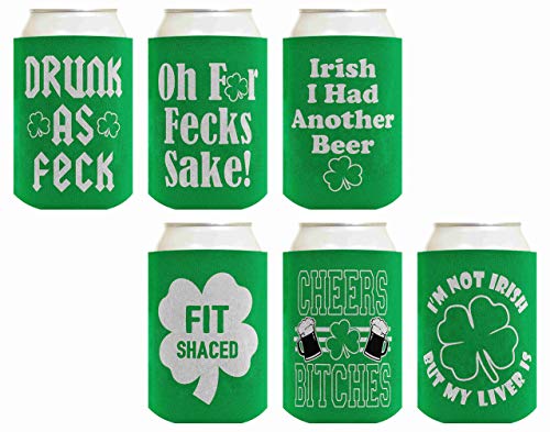 Drinking Gifts Muti Pack Green Shamrock Funny St Patrick Gift 6-pack Can Coolies Drink Coolers Green