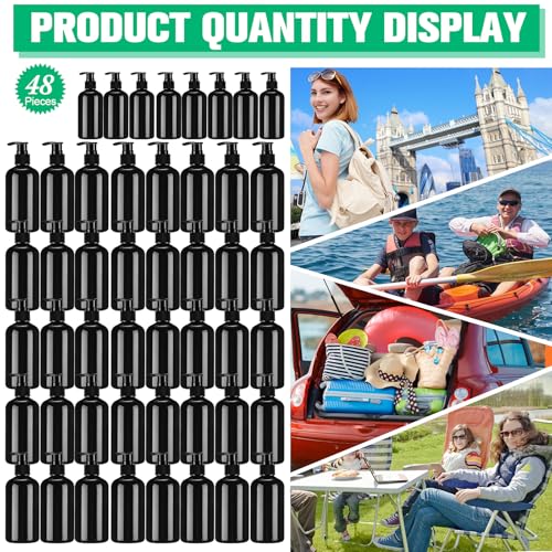 Image of CroBlissful 48 Pcs Empty Plastic Pump Bottles 8oz Refillable Lotion Pump Bottle Containers with Dispenser for Shampoo, Conditioner, Face Cream, Massage Oil, Liquid Soap (Black)