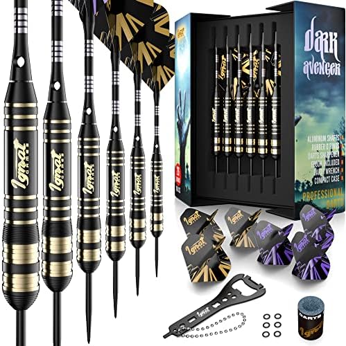 IgnatGames Darts Metal Tip Set - Professional Darts with Stylish Case and Darts Guide, Steel Tip Darts Set with Aluminum Shafts + Rubber O'Rings + Extra Flights + Dart Sharpener and Wrench