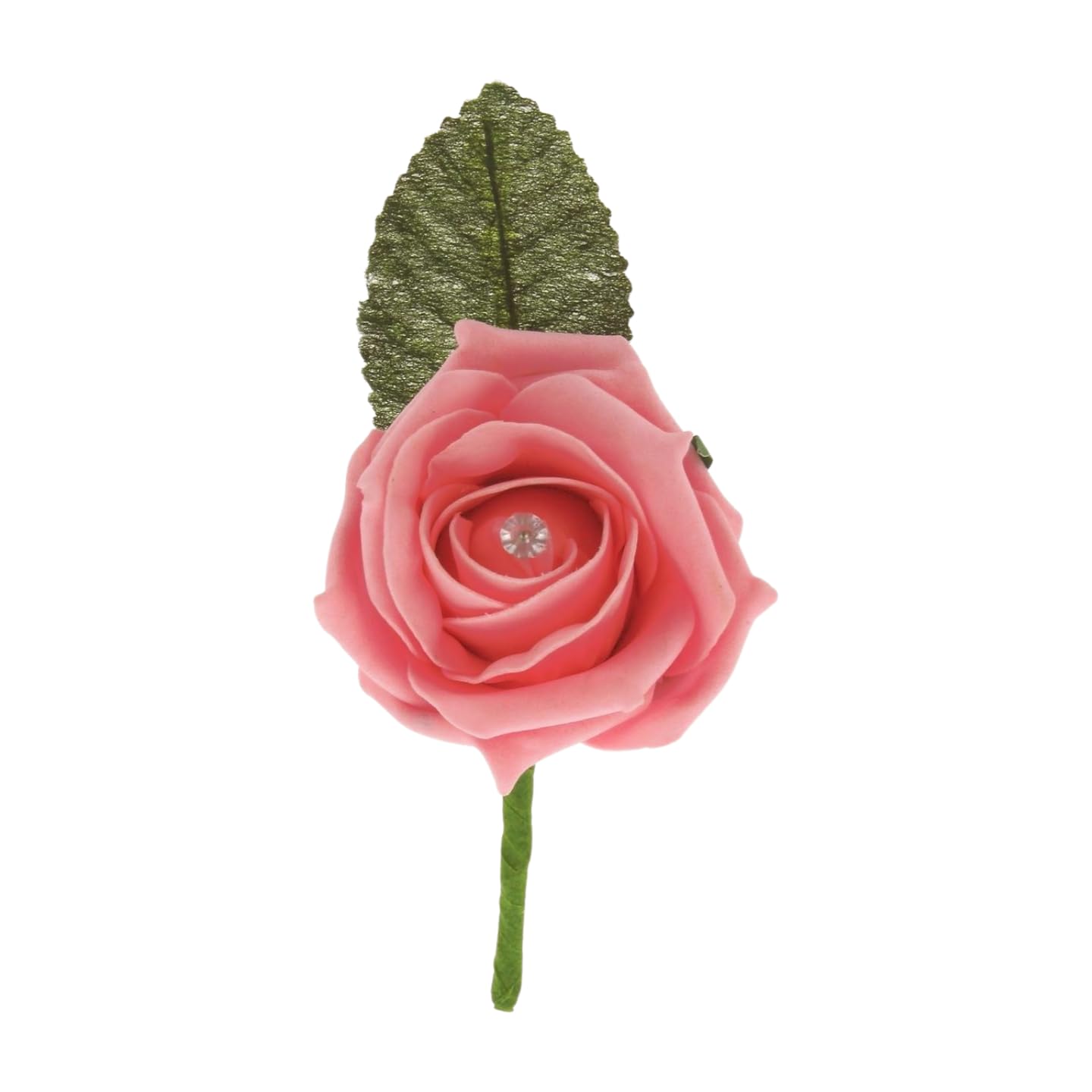 Shimmer-hj 1 Dusty Pink/Vintage Pink Handmade Rose Buttonholes with Diamante - Perfect Artificial Flower Boutonniere & Corsage for Weddings, Proms, Bridal Parties, Groom and Guests
