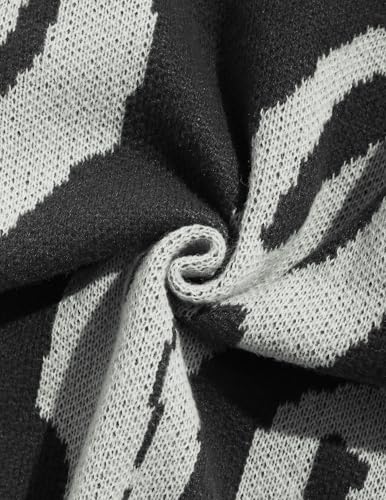 ZAFUL Mens Y2K Aesthetic Flame Graphic Casual Sweater Loose Knit Jumper Pullover Long Sleeve Crewneck Sweaters Black L4