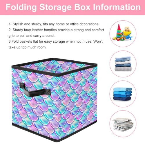 Boîte de rangement pliable cube en tissu motif écailles de sirène - 4
